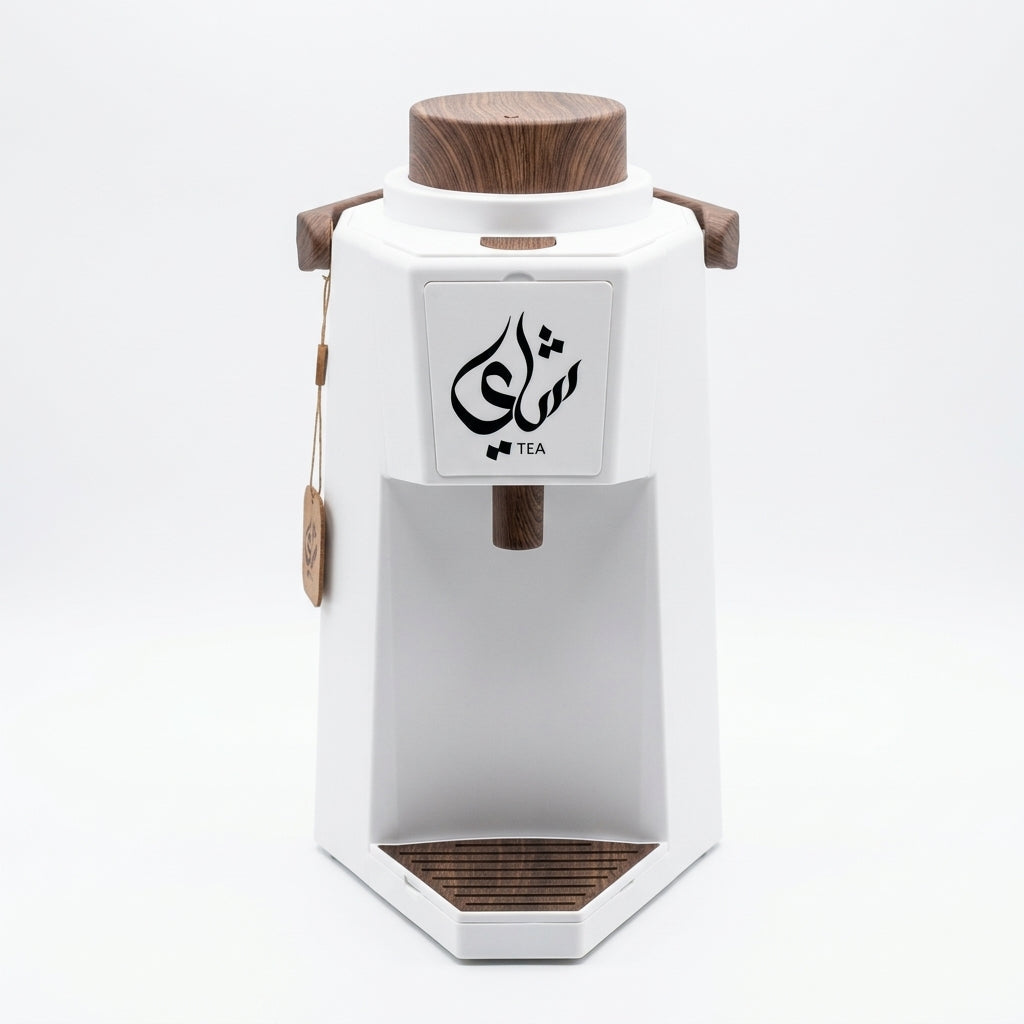 Mahra Vacuum Flask Tea Dispenser – 1.9 L, White With Dark Wood