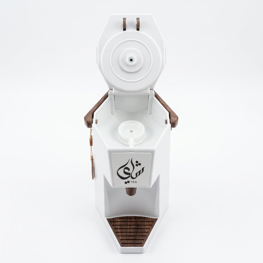Mahra Vacuum Flask Tea Dispenser – 1.9 L, White With Dark Wood