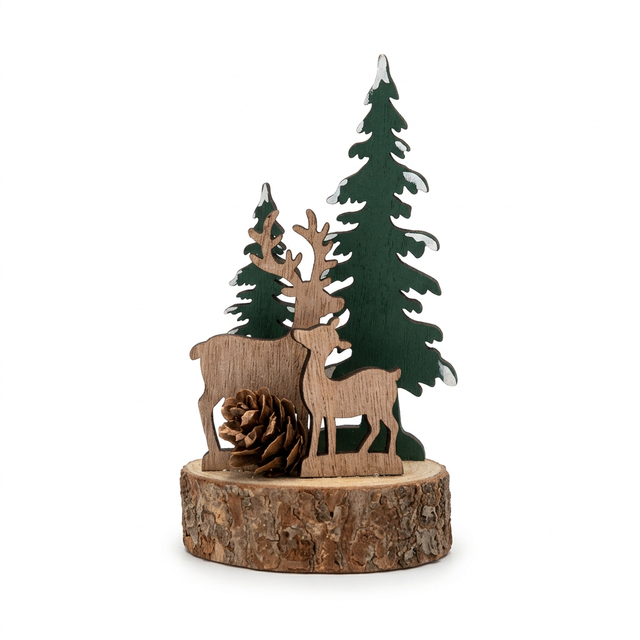 Wooden Christmas Deer & Tree Tabletop Decoration - 12cm
