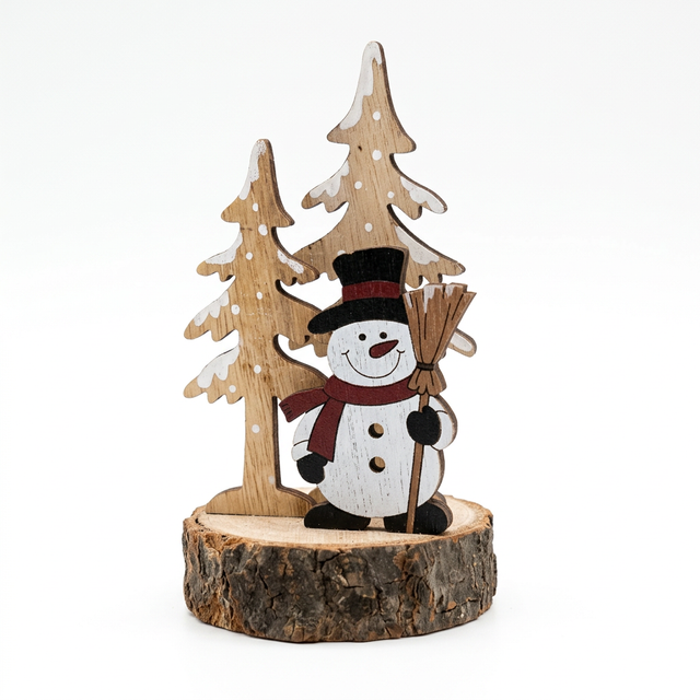 Wooden Christmas Snowman & Trees Tabletop Decoration - 12cm