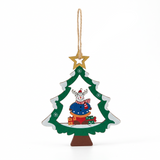 Wooden Christmas Tree Hanging Decoration with Snowman - 10cm