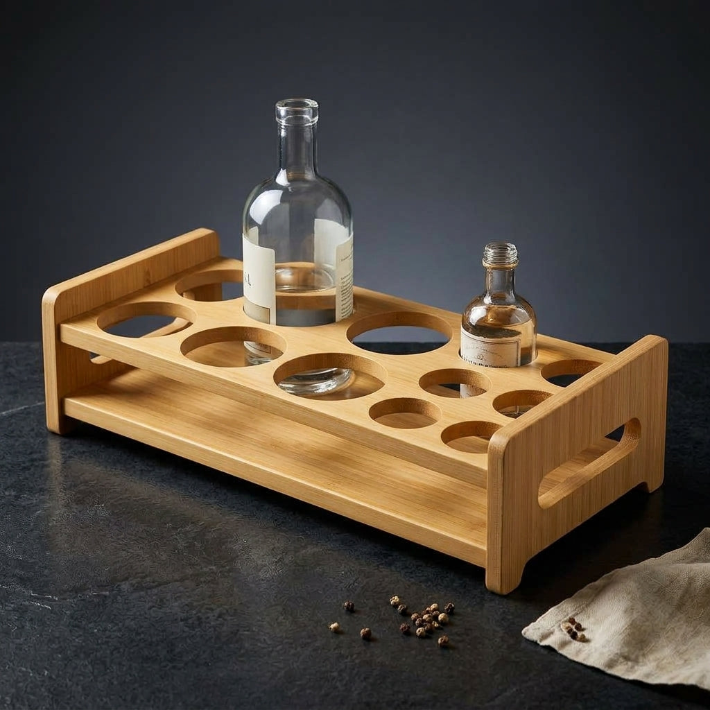 Bamboo Bottle Rack with Multiple Openings, 29 × 13 × 7 cm