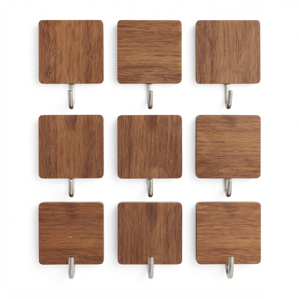 Zhenxiong Brown Wood-Look Adhesive Wall Hooks – 9-Piece Pack