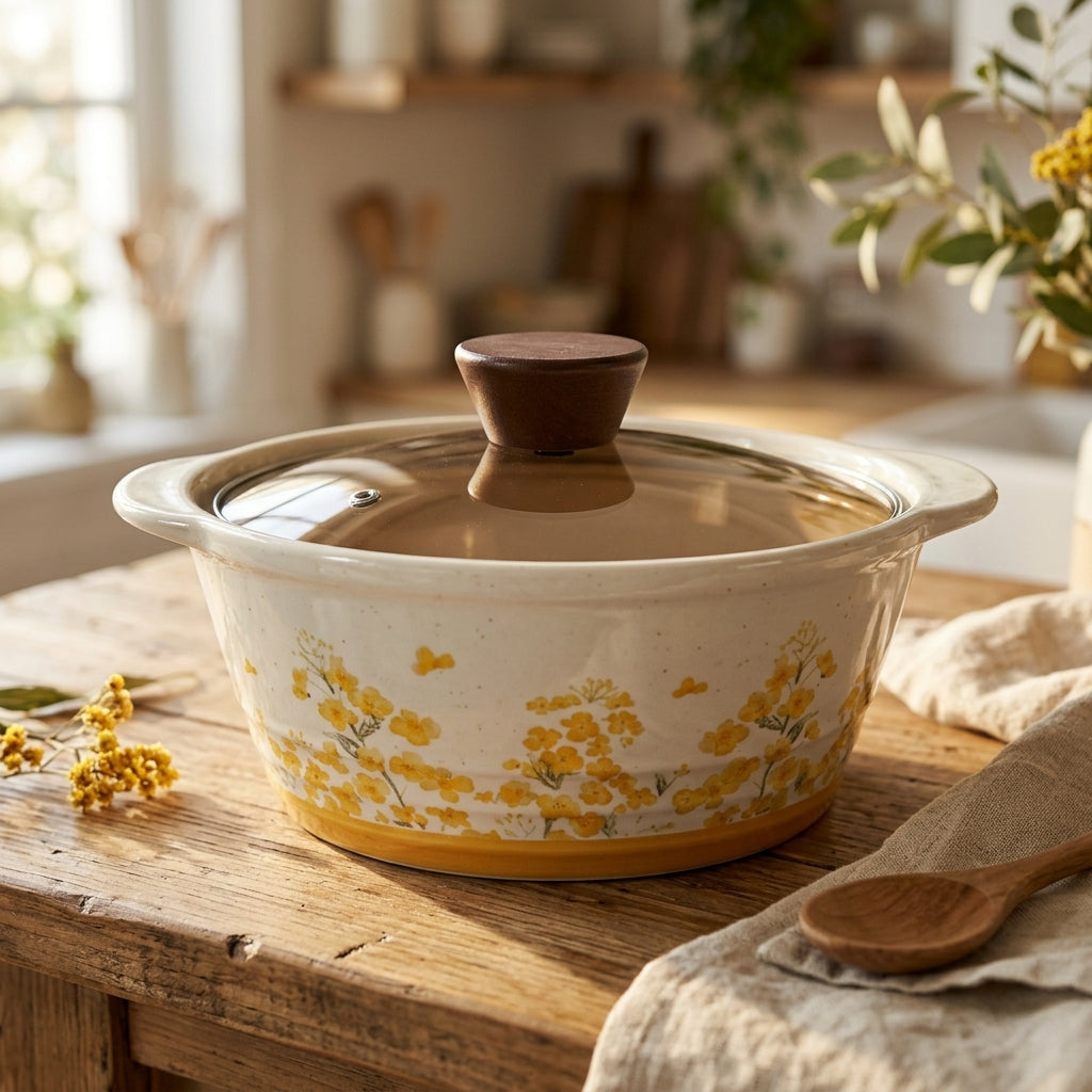Decetime Porcelain Soup Pot with Lid – Buttercup Yellow, 0.85 Litre