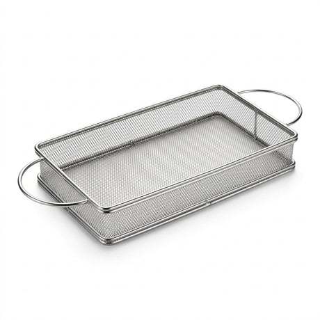 Yuniverse Rectangular Mesh Fries Basket – Silver, 25 × 13 × 4 cm