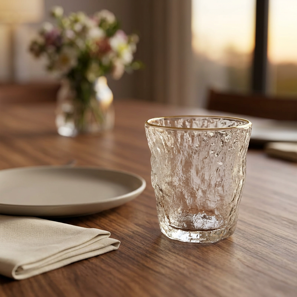 Textured Glass Tumbler with Gold Rim - 250ml