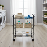 Metal 3-Tier Rack with Wheels Black - 50×40×25cm