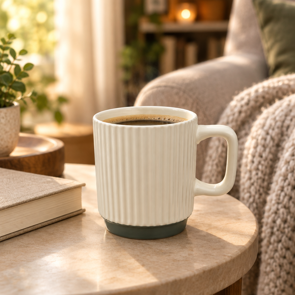 Ribbed Ceramic Mug Cream - 400ml