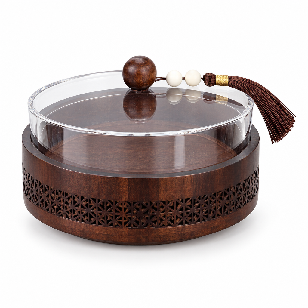 Wooden Candy Bowl with Acrylic Lid Brown - 20x10cm