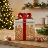 Ceramic Christmas Candy Jar with Bow Lid - 13×13cm