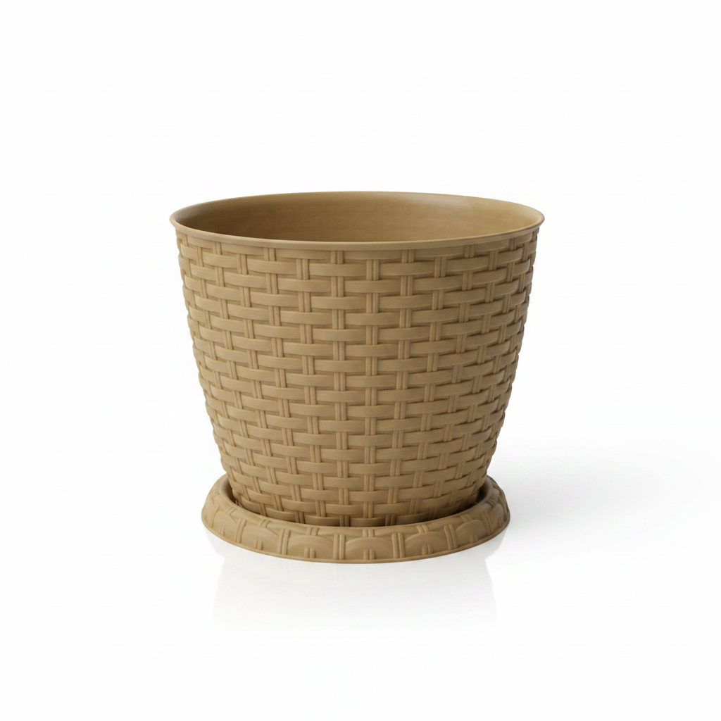 Taupe Plastic Rattan Flower Pot - 17×20cm
