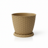 Taupe Plastic Rattan Flower Pot - 17×20cm
