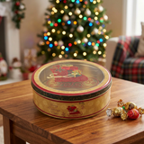 Round Metal Christmas Candy Box with Clear Plastic Lid - 17cm