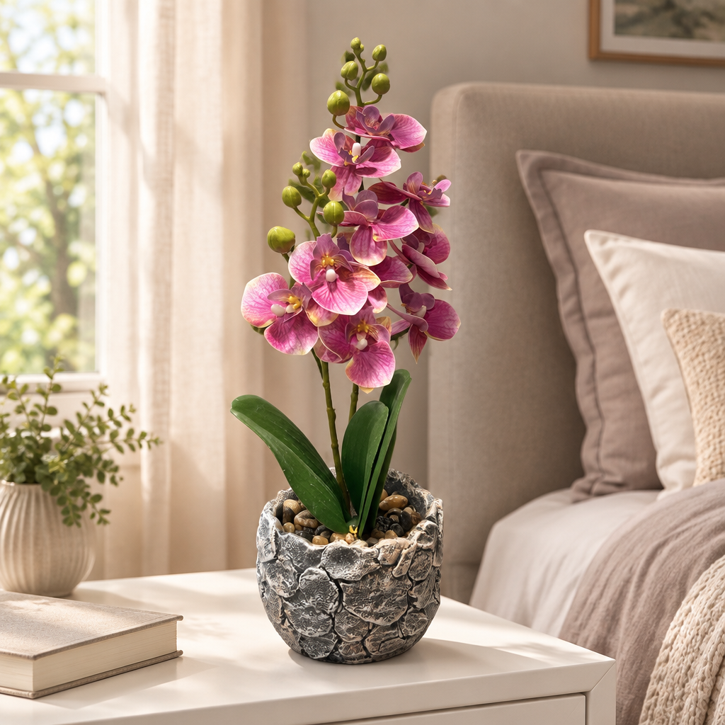 Artificial Orchid Flower Plant with Ceramic Pot Pink - 40cm