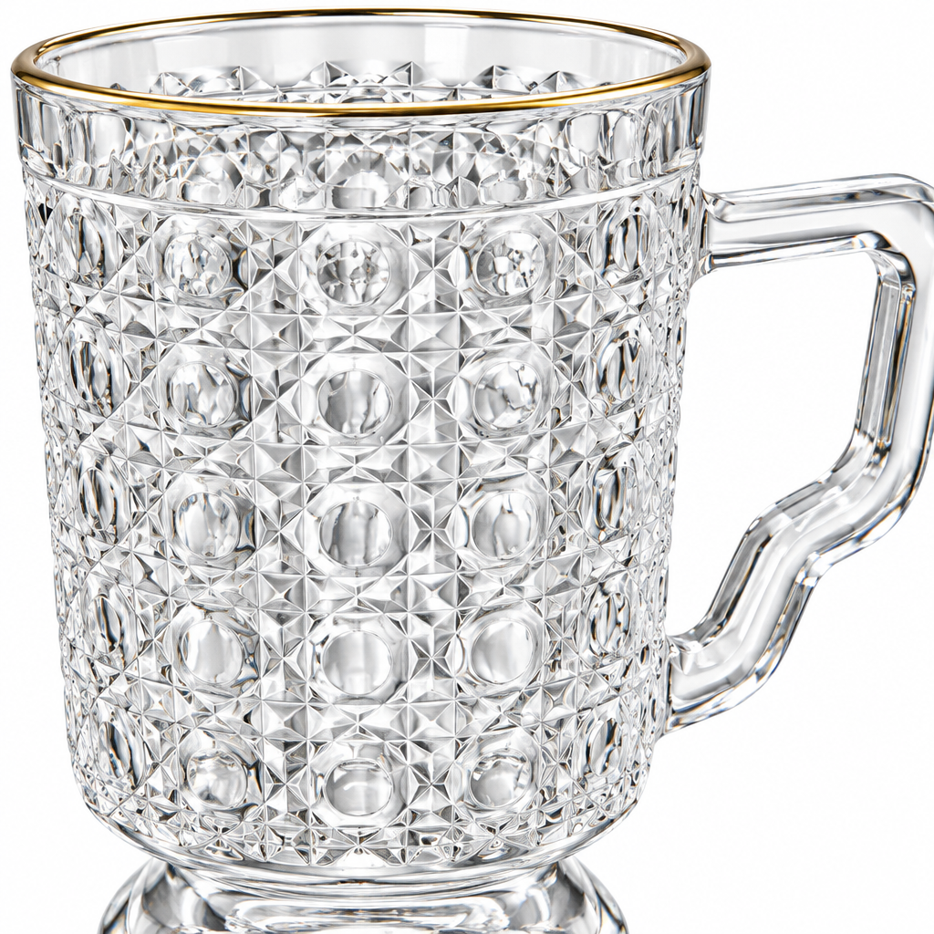 Textured Glass Mug with Gold-Colored Rim - 240ml