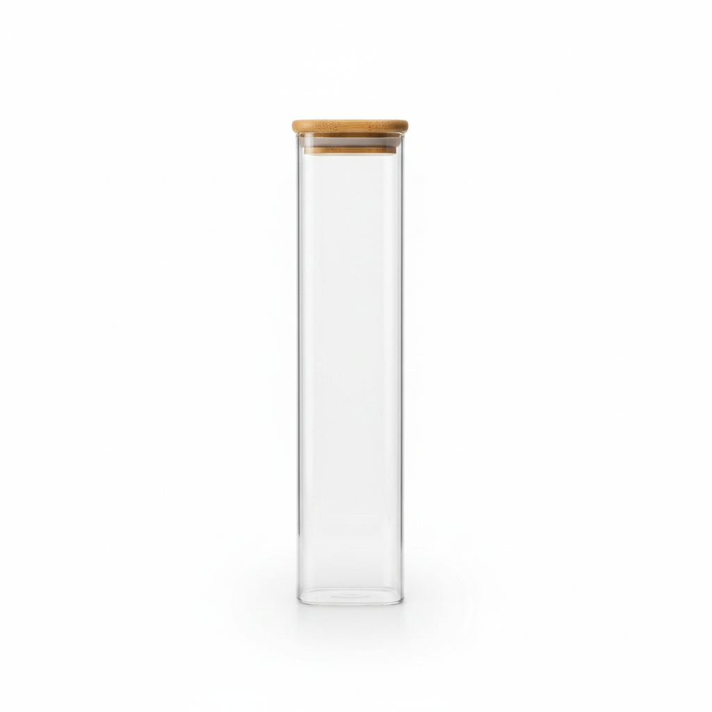 Square Glass Storage Jar with Natural Bamboo Lid - 5×30cm