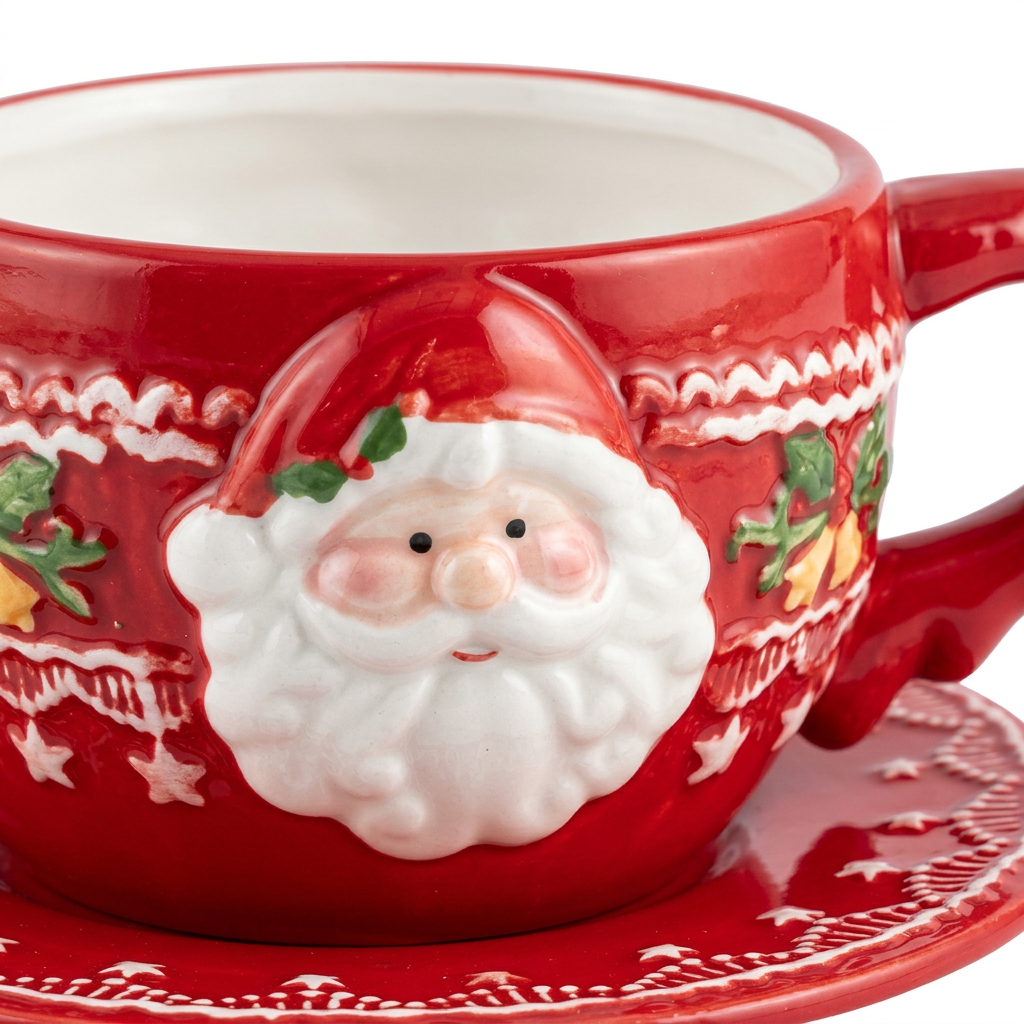 Ceramic Christmas Santa Cup and Saucer Set - 350ml