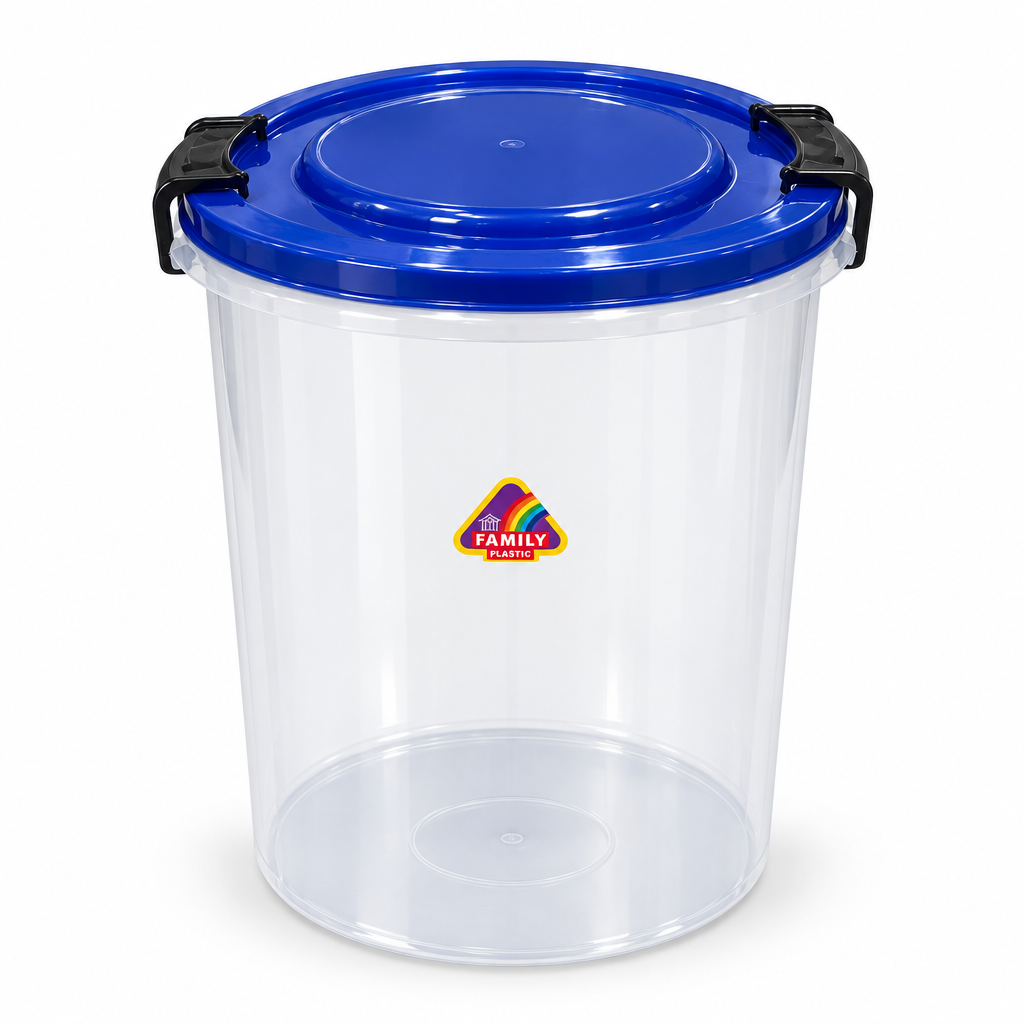 Family Plastic Storage Basket with Locking Lid - 25Litres - Green / Red / Blue