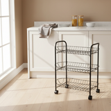 Metal 3-Tier Rack with Wheels Black - 50×40×25cm