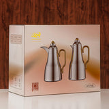 Almarjan 2pcs Vacuum Flask Set Metal Body Silver 0.7L + 1L