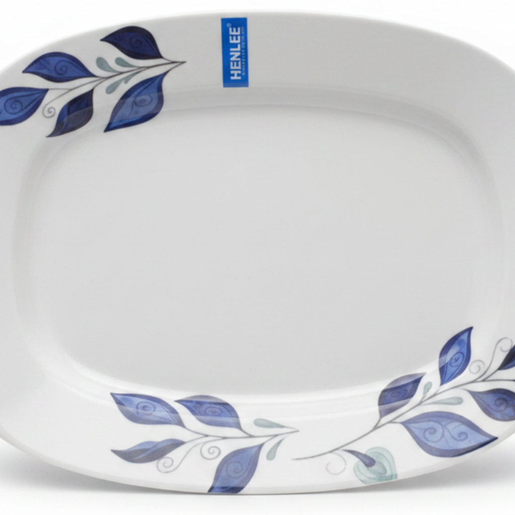 Henlee White & Blue Melamine Oval Plate - 12 Inch