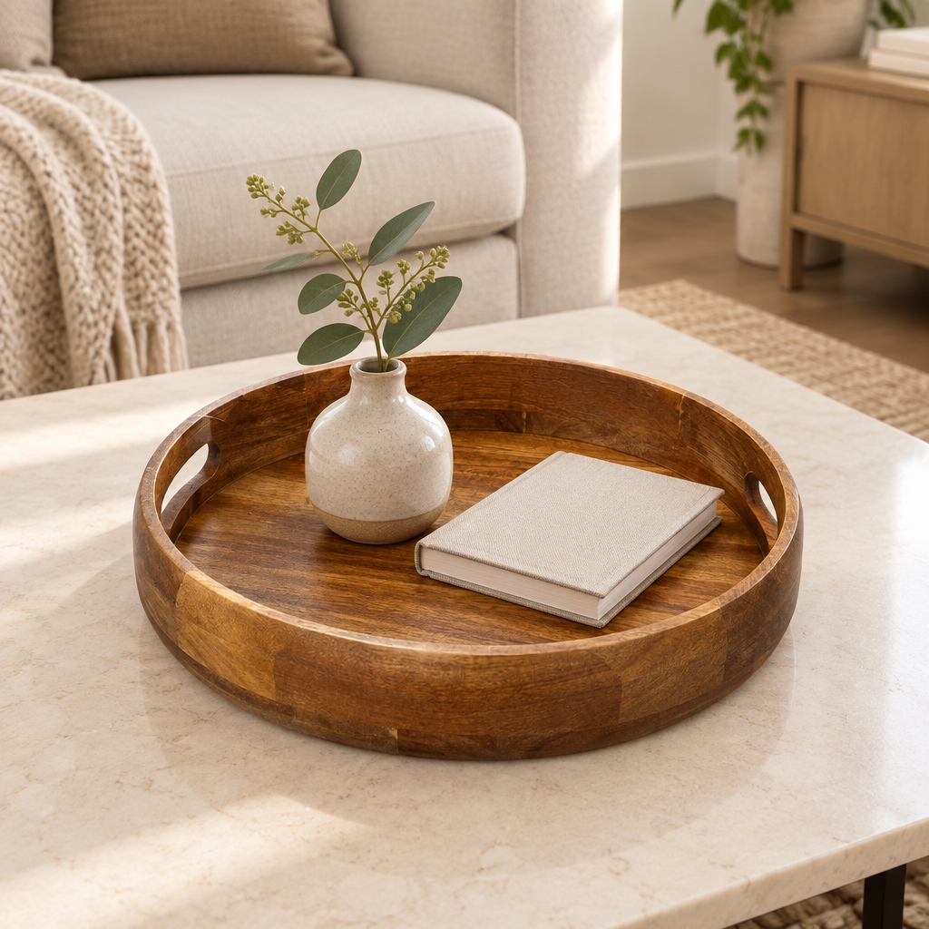 Luhpar Round Wooden Tray with Cutout Handles –  30cm