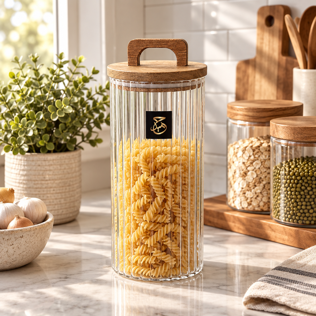 Hamid Glass Canister with Wooden Lid - 1300ml