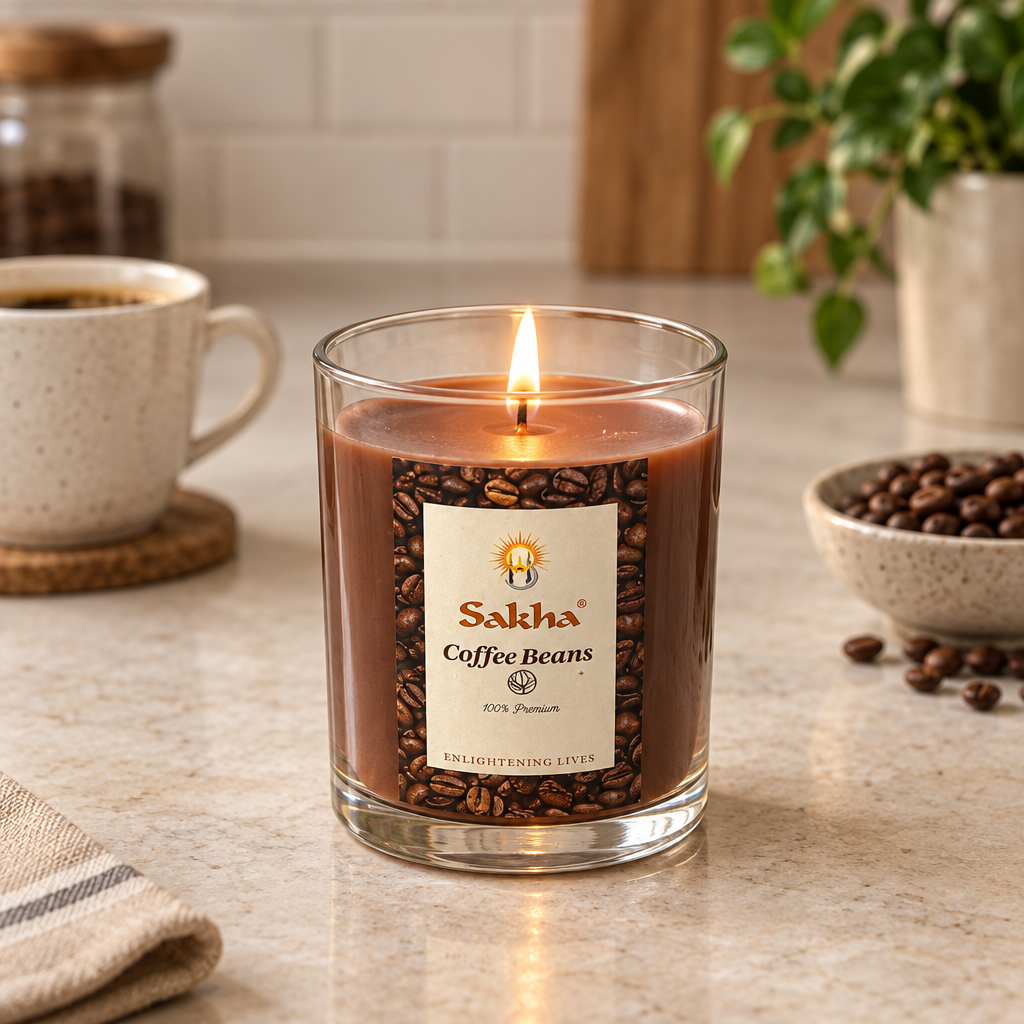 Sakha Coffee Beans Scented Candle in Glass Jar – 11×9cm