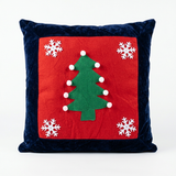 Christmas Tree & Snowflake Cushion Navy Blue & Red - 40×40cm