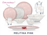 Luminarc Melitina Pink 46-Piece Dinnerware Set - Extra Resistance Glass - Complete Table Service for 6