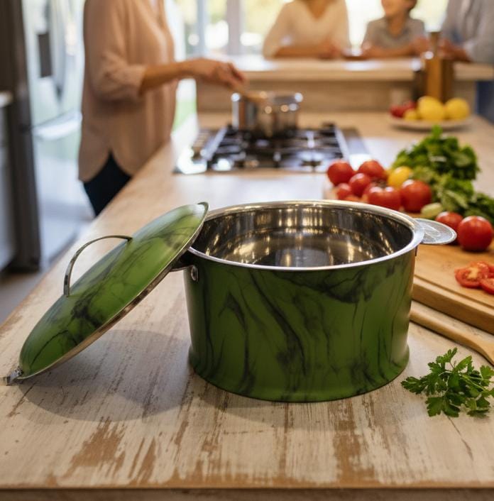 MAXIMA LARGE CAPACITY HOT POT – 5000ML PREMIUM STAINLESS STEEL DOUBLE WALL FOOD WARMER IN RUSTIC GREEN COLOR FOR KEEPING MEALS HOT & FRESH LONGER