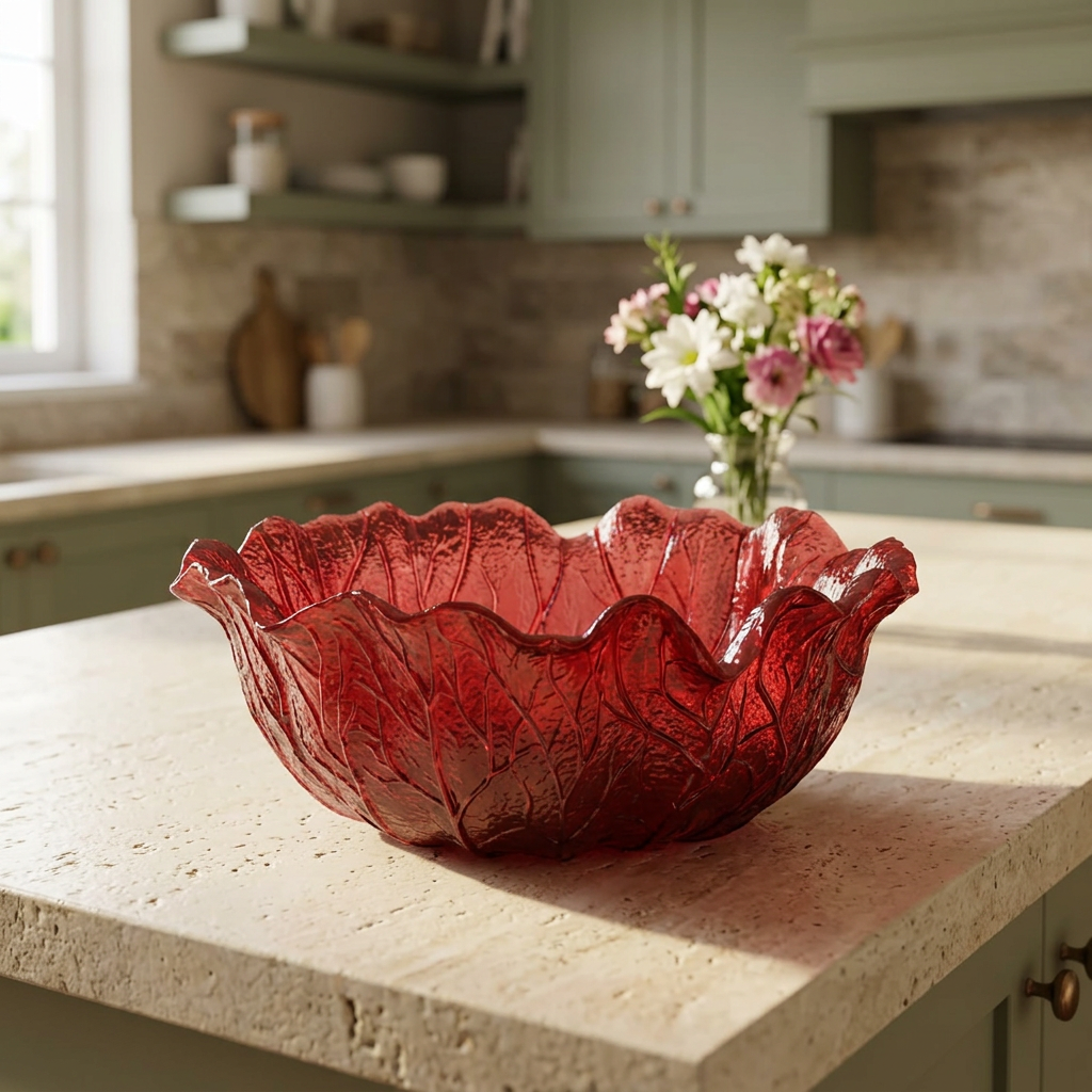 Resin Cabbage Leaf Shape Bowl Burgundy - 25cm