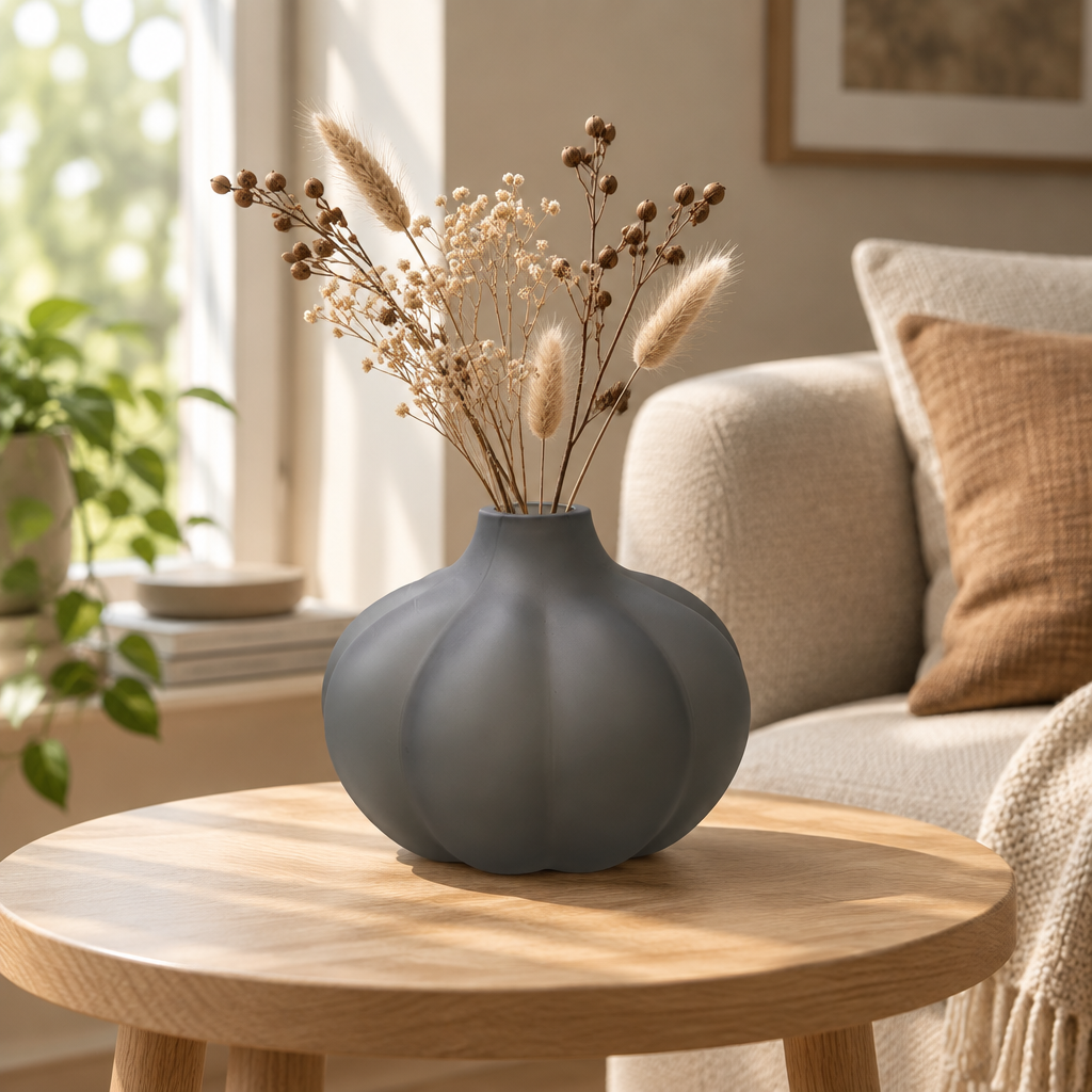 Ribbed Design Glass Vase Grey – 10cm