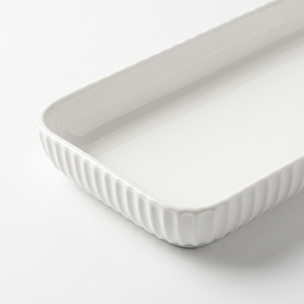 Ceramic Rectangular Tray with Textured Sides White  – 13×30cm