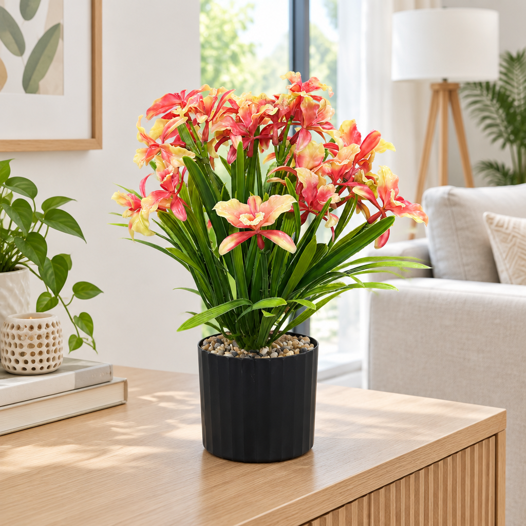 Zeem Artificial Flower Plant in Black Plastic Pot - 28cm