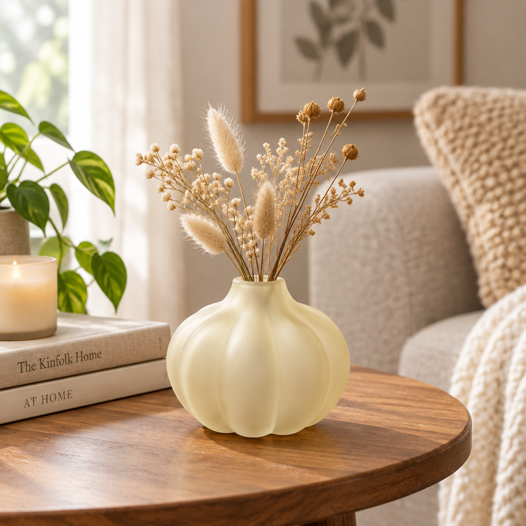 Ribbed Design Glass Vase Cream  - 10cm