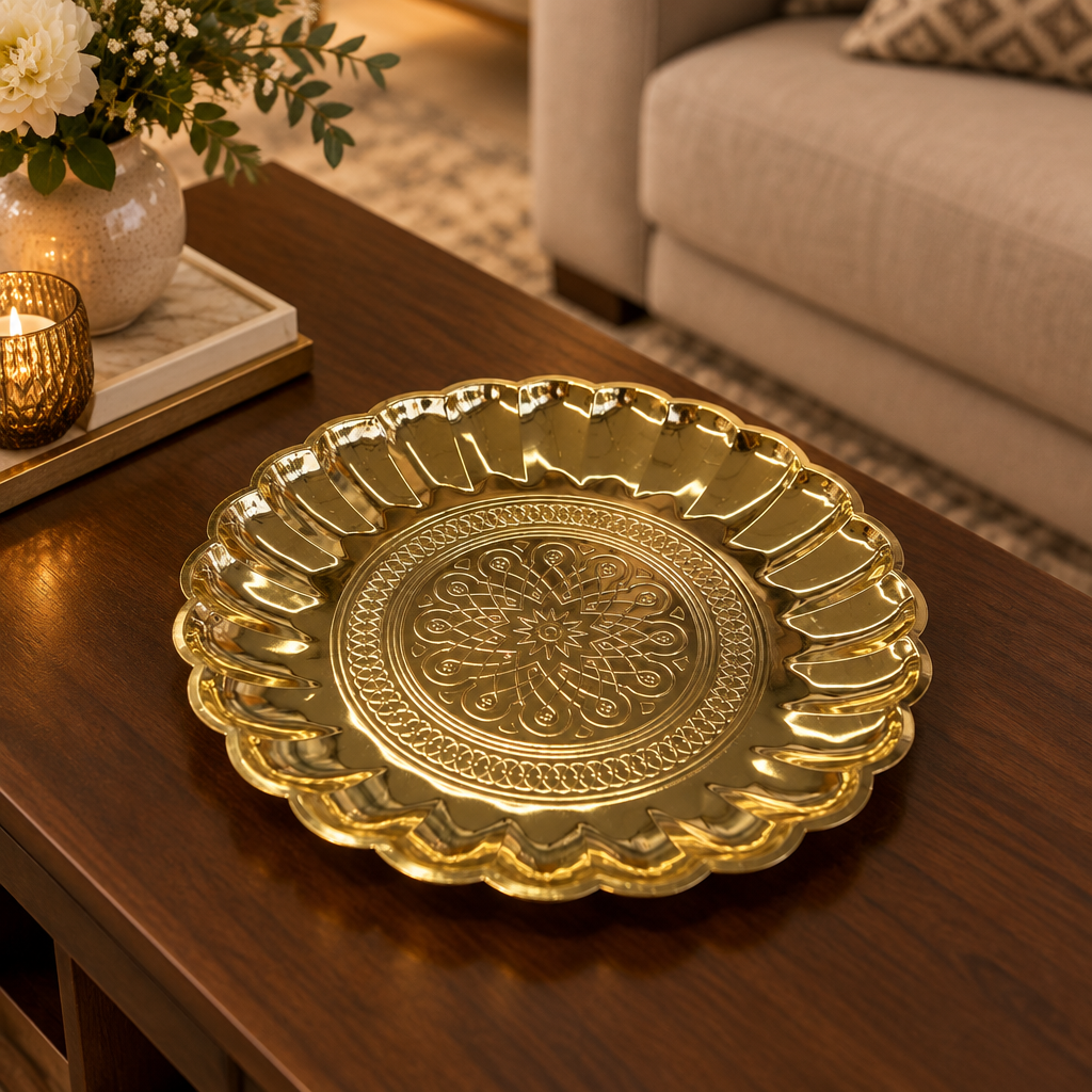 Round Metal Serving Tray Gold  - 30cm