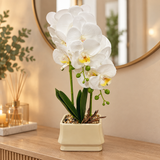 Artificial Orchid Flower Plant in Ceramic Pot White  – 40cm