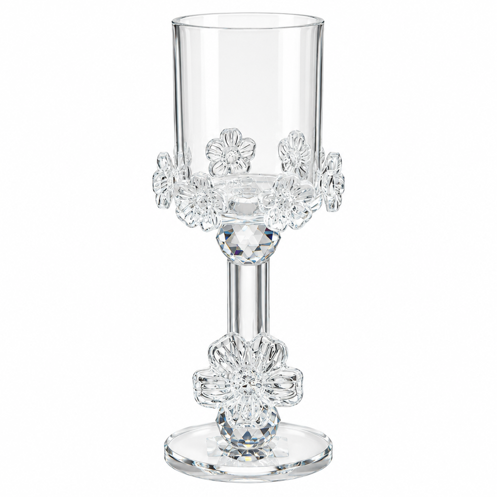 Glass Footed Floral Candle Holder - 20×6cm