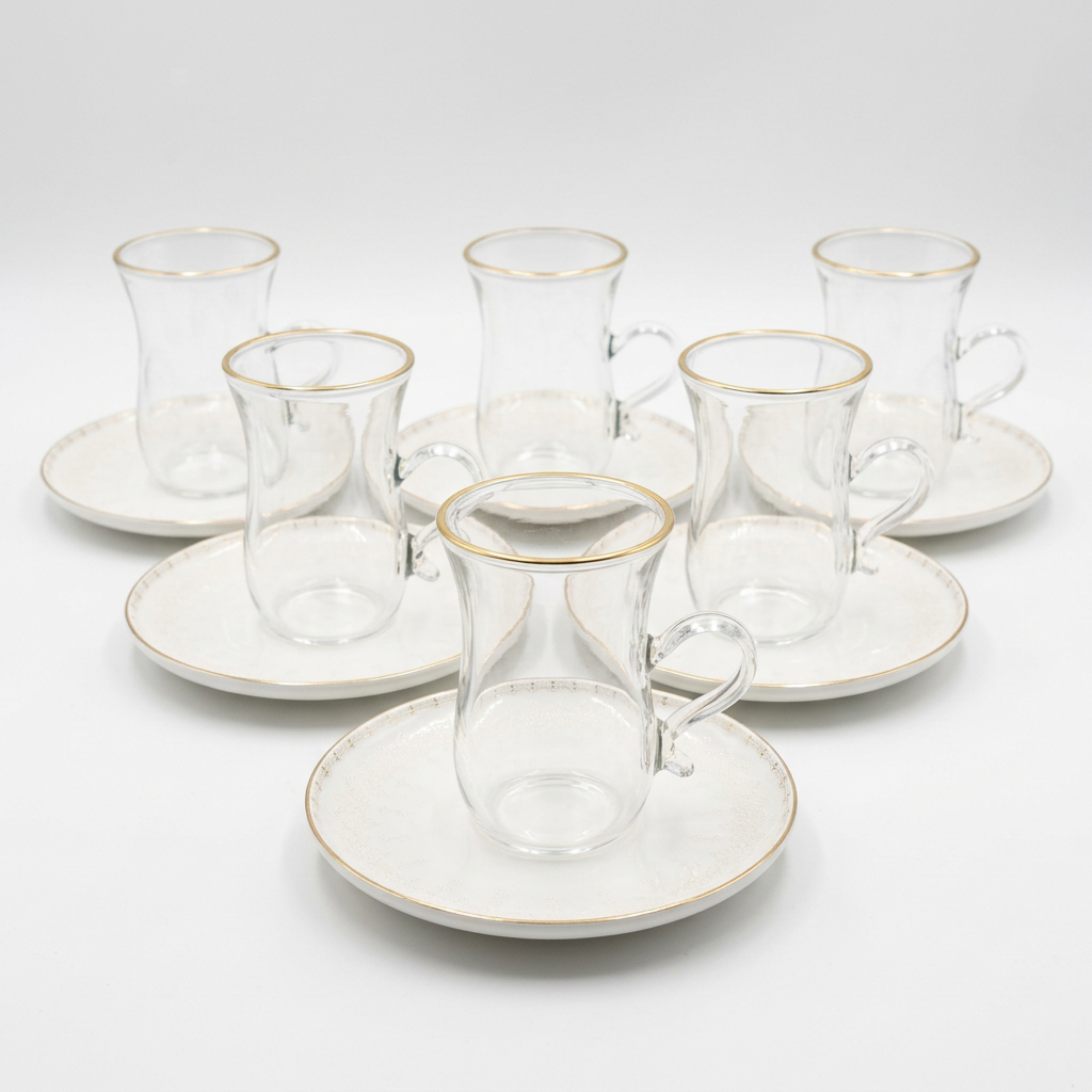 ABL Glass & Ceramic Cup and Saucer 12 Piece Set - 120ml