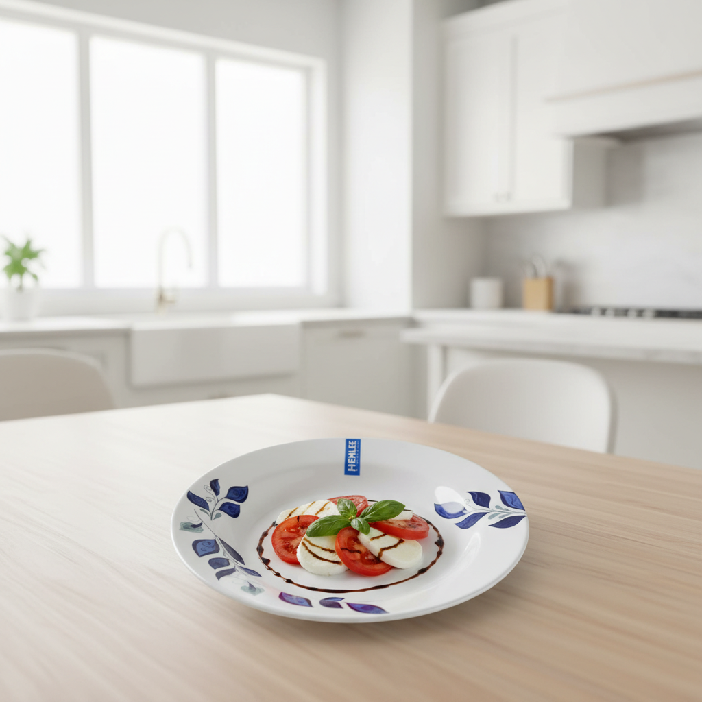 Henlee White & Blue Melamine Deep Plate - 9 Inch