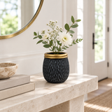 Ceramic Flower Vase Black with Gold Rim - 9×9cm