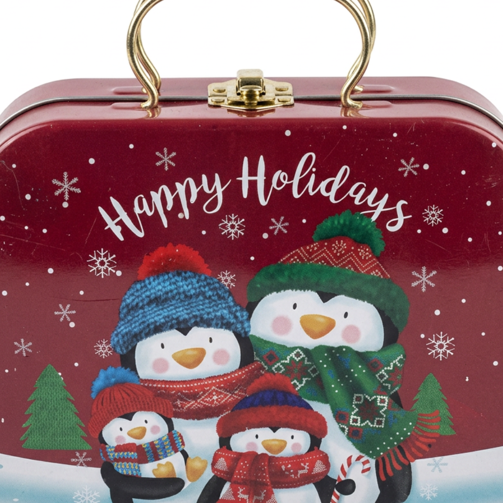 Metal Christmas Gift Box with Handle Red - 20×15cm