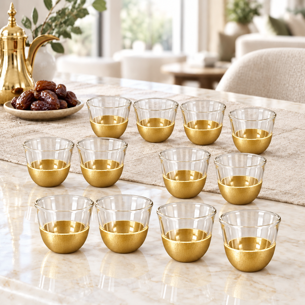 12-Piece Double Wall Glass Cawa Cup Set - 50ml