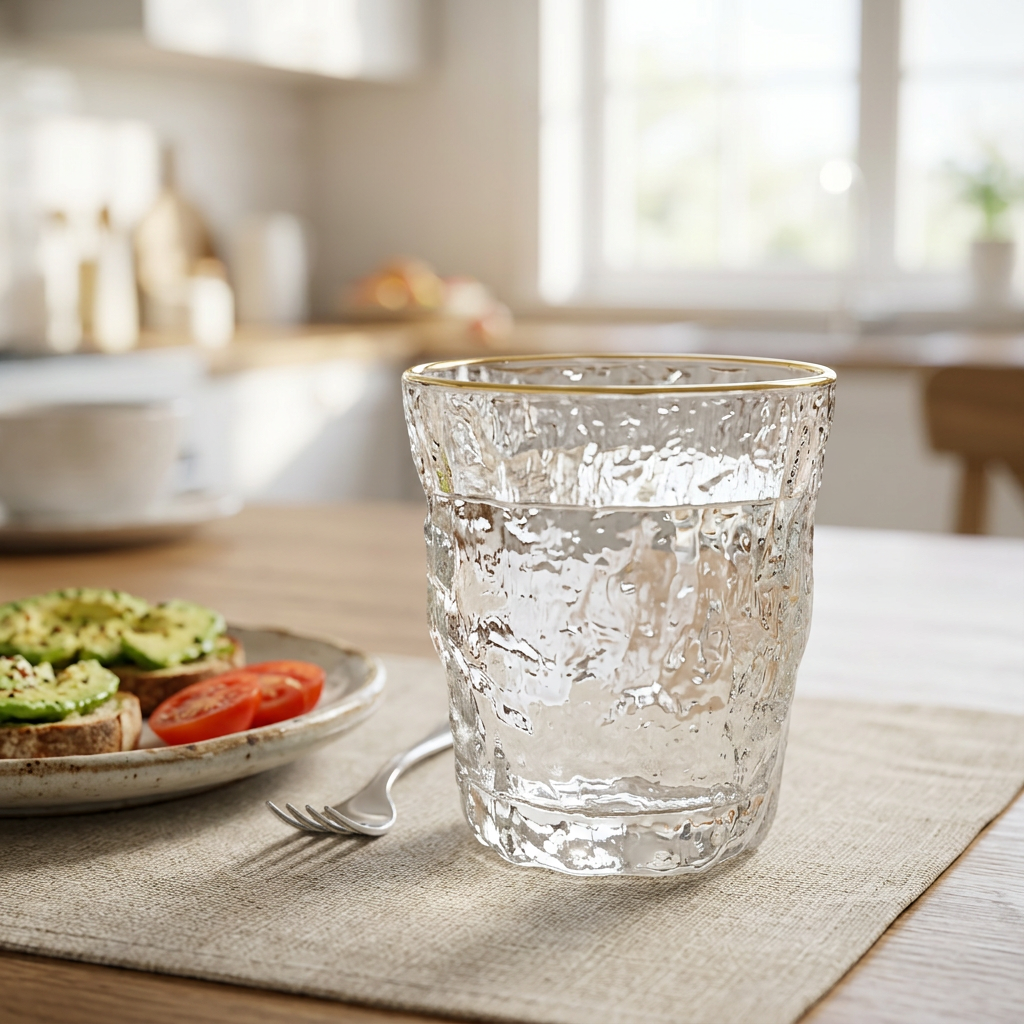 Textured Glass Tumbler with Gold Rim - 250ml
