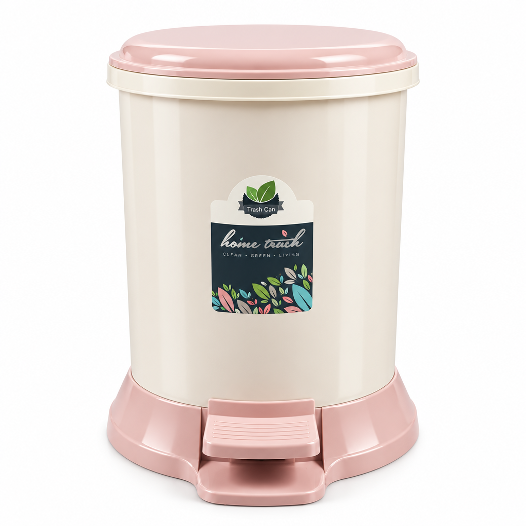 Plastic Pedal Dustbin Cream & Pink - 33×25cm