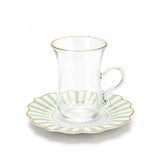 ABL GP-120 Sketan Tea Cup & Saucer Set – 12 Pieces – Clear Glass Cups with Gold Rim & Green Stripe Porcelain Saucers - Al Kabayel Discount CentreABL GP-120 Sketan Tea Cup & Saucer Set – 12 Pieces – Clear Glass Cups with Gold Rim & Green Stripe Porcelain SaucersTea SetsABLAl Kabayel Discount Centre