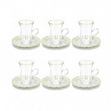 ABL GP-120 Sketan Tea Cup & Saucer Set – 12 Pieces – Clear Glass Cups with Gold Rim & Green Stripe Porcelain Saucers - Al Kabayel Discount CentreABL GP-120 Sketan Tea Cup & Saucer Set – 12 Pieces – Clear Glass Cups with Gold Rim & Green Stripe Porcelain SaucersTea SetsABLAl Kabayel Discount Centre