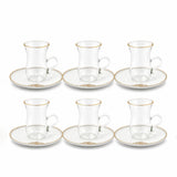 ABL GP-150 Glass Tea Cup & Saucer Set – 12 Pieces – Clear Glass with Gold Rim & Elegant Floral Accent Design - Al Kabayel Discount CentreABL GP-150 Glass Tea Cup & Saucer Set – 12 Pieces – Clear Glass with Gold Rim & Elegant Floral Accent DesignTea SetsABLAl Kabayel Discount Centre