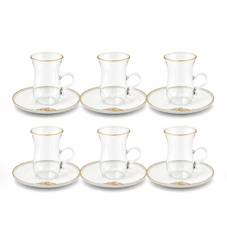 ABL GP-150 Glass Tea Cup & Saucer Set – 12 Pieces – Clear Glass with Gold Rim & Elegant Floral Accent Design - Al Kabayel Discount CentreABL GP-150 Glass Tea Cup & Saucer Set – 12 Pieces – Clear Glass with Gold Rim & Elegant Floral Accent DesignTea SetsABLAl Kabayel Discount Centre